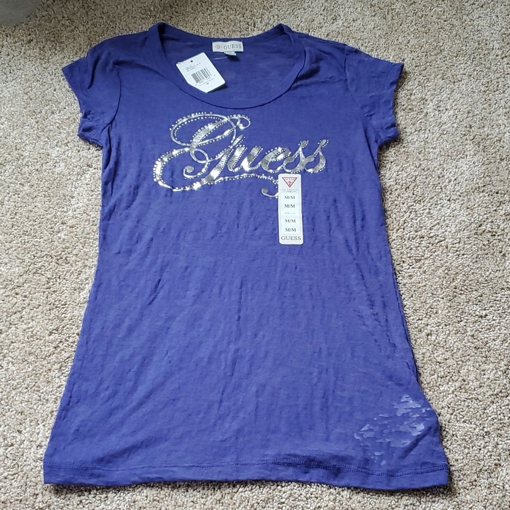 Guess Violet Tee with Shimmering Silver Logo